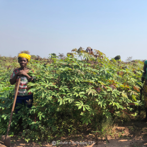 Lavoratrice agricola in un campo di coltivazioni sostenuto dai fondi del 5x1000 di Salute e Sviluppo ETS